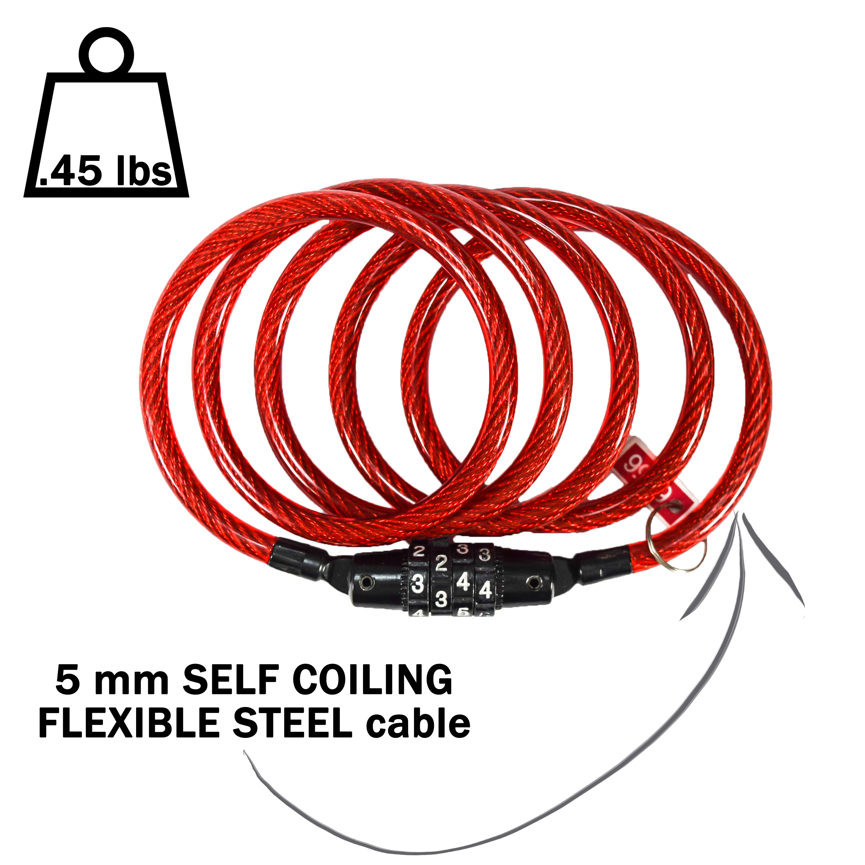 Kryptonite 4' Keeper 712 Combo Cable Red 004929 Four Foot Cable Length