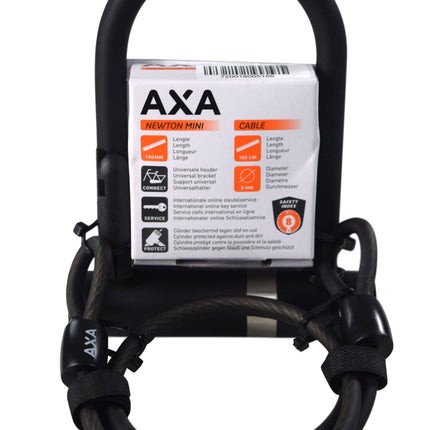 AXA 005155 Newton Mini + Cable 100/8 w/ Mounting Bracket U Lock