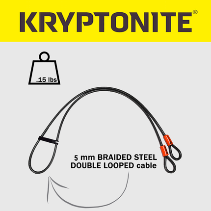 Kryptonite KryptoFlex 525 Double Loop 2.5 ft. Long Cable for Use With All Kryptonite U-Locks, Disc Locks, and Padlocks on Bicycles; E-Bikes; Scooters (210719)