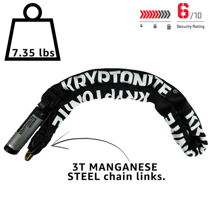Kryptonite 912 KryptoLok 7.35 Pound Steel Combination Lock Bike Chain - 120 cm Long for Bicycles; E-Bikes; Motorcycles; Scooters (003274)