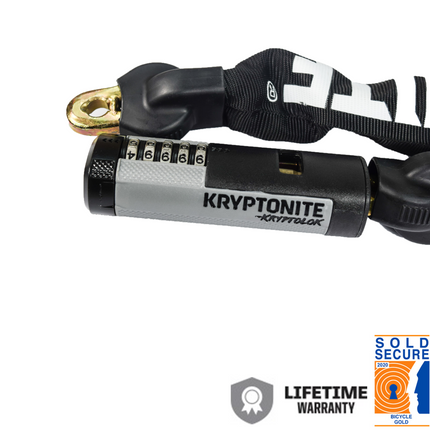 Kryptonite 912 KryptoLok 7.35 Pound Steel Combination Lock Bike Chain - 120 cm Long for Bicycles; E-Bikes; Motorcycles; Scooters (003274)