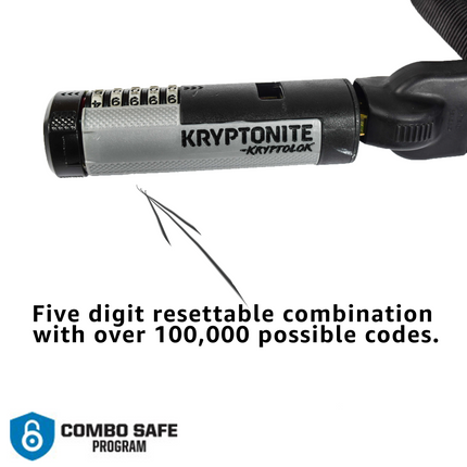 Kryptonite 912 KryptoLok 7.35 Pound Steel Combination Lock Bike Chain - 120 cm Long for Bicycles; E-Bikes; Motorcycles; Scooters (003274)