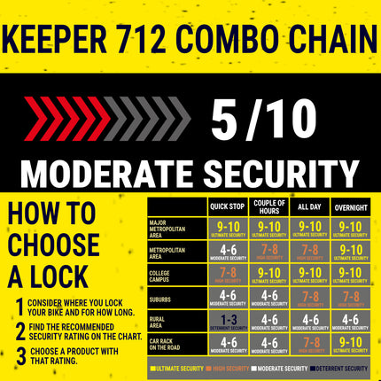 Kryptonite 712 Keeper 4.5 Pound Steel Combination Lock Bike Chain - 120 cm Long for Bicycles; E-Bikes; Motorcycles; Scooters (003298)