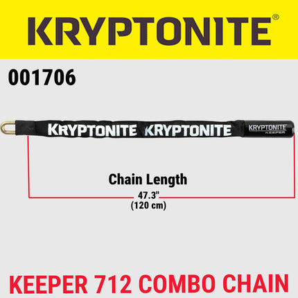 Kryptonite 712 Keeper 4.5 Pound Steel Combination Lock Bike Chain - 120 cm Long for Bicycles; E-Bikes; Motorcycles; Scooters (003298)