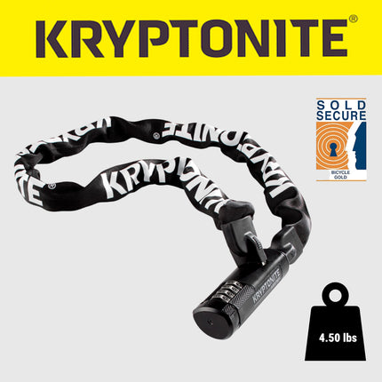 Kryptonite 712 Keeper 4.5 Pound Steel Combination Lock Bike Chain - 120 cm Long for Bicycles; E-Bikes; Motorcycles; Scooters (003298)