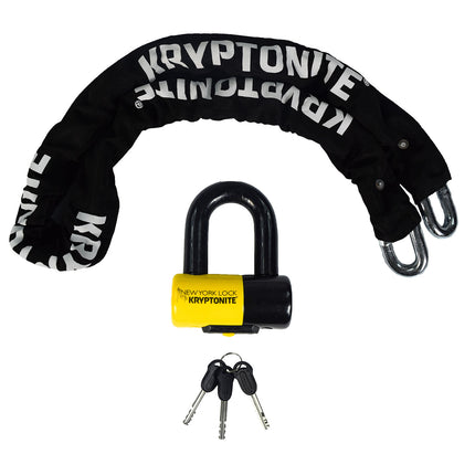 Kryptonite New York 1515 Legend 14.7 Pound Chain & Disc Lock Combo - 4.9 ft Long 15 mm Steel Chain & Disc Lock with Keys for Bicycles; E-Bikes; Motorcycles; Scooters (004752)