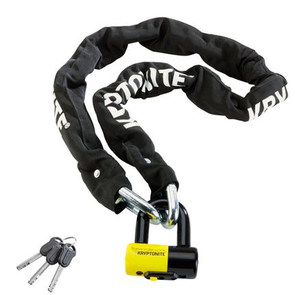 Kryptonite New York 1515 Legend 14.7 Pound Chain & Disc Lock Combo - 4.9 ft Long 15 mm Steel Chain & Disc Lock with Keys for Bicycles; E-Bikes; Motorcycles; Scooters (004752)