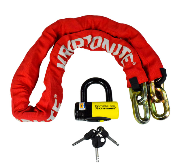New York Red FAHGETTABOUDIT Chain 1415 14mm x 150cm with NY Disc 15mm Lock HEAVY