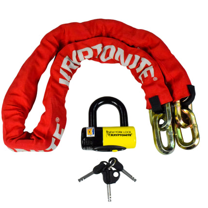 Kryptonite New York Fahgettaboudit 1415 Chain w/NY Disc Lock - 5', 14mm Chain and 15mm Lock High-Security Anti-Theft Protection for Bicycle, E-Bike, Scooter, Motorcycles, and ATV/UTV - Red