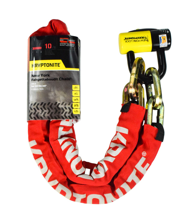 New York Red FAHGETTABOUDIT Chain 1415 14mm x 150cm with NY Disc 15mm Lock HEAVY