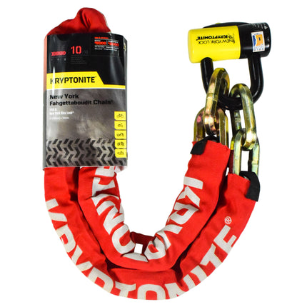 Kryptonite New York Fahgettaboudit 1415 Chain w/NY Disc Lock - 5', 14mm Chain and 15mm Lock High-Security Anti-Theft Protection for Bicycle, E-Bike, Scooter, Motorcycles, and ATV/UTV - Red