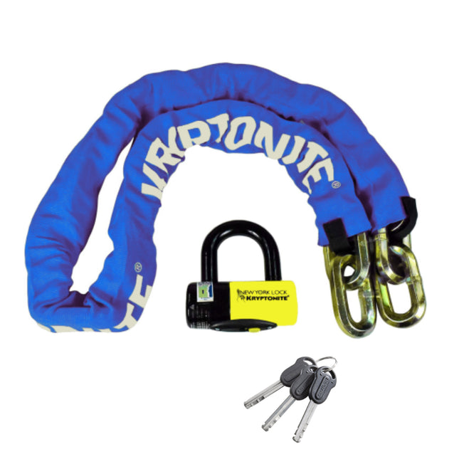 Kryptonite New York Fahgettaboudit 1415 Chain w/NY Disc Lock - 5', 14mm Chain and 15mm Lock High-Security Anti-Theft Protection for Bicycle, E-Bike, Scooter, Motorcycles, and ATV/UTV - Blue