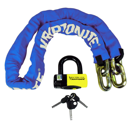 Kryptonite New York Fahgettaboudit 1415 Chain w/NY Disc Lock - 5', 14mm Chain and 15mm Lock High-Security Anti-Theft Protection for Bicycle, E-Bike, Scooter, Motorcycles, and ATV/UTV - Blue
