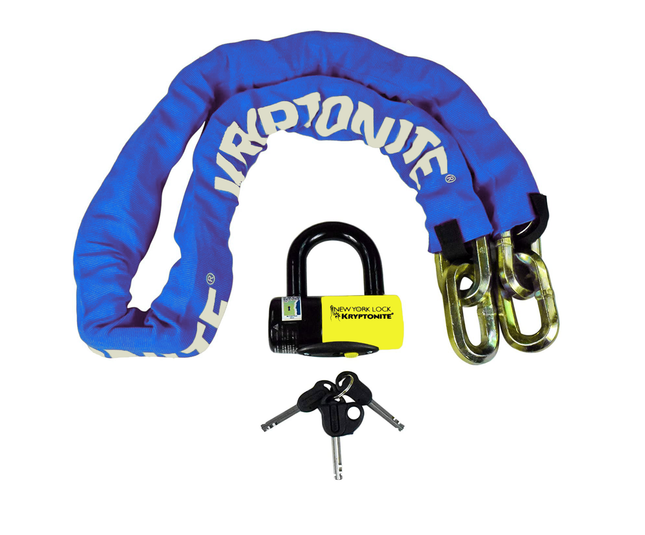 Kryptonite New York Fahgettaboudit 1415 Chain w/NY Disc Lock - 5', 14mm Chain and 15mm Lock High-Security Anti-Theft Protection for Bicycle, E-Bike, Scooter, Motorcycles, and ATV/UTV - Blue