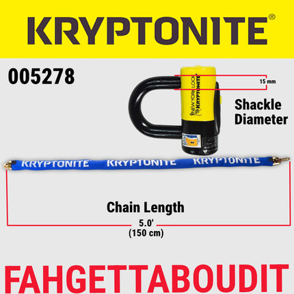 Kryptonite New York Fahgettaboudit 1415 Chain w/NY Disc Lock - 5', 14mm Chain and 15mm Lock High-Security Anti-Theft Protection for Bicycle, E-Bike, Scooter, Motorcycles, and ATV/UTV - Blue