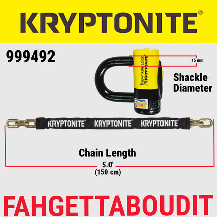 Kryptonite New York Fahgettaboudit 1415 Chain w/NY Disc Lock - 5', 14mm Chain and 15mm Lock High-Security Anti-Theft Protection for Bicycle, E-Bike, Scooter, Motorcycles, and ATV/UTV - Black