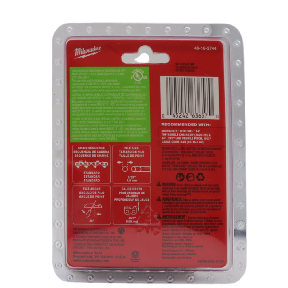 Milwaukee 49-16-2744 14" Top Handle Chainsaw Chain for M18 FUEL 14" Chainsaw