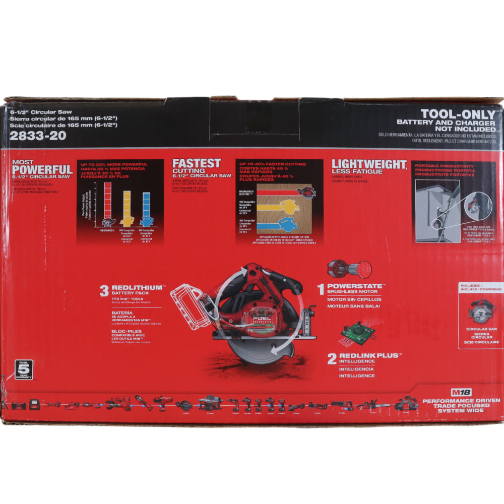 Milwaukee 2833-20 M18 FUEL 6-1/2" Cordless Brushless Circular Saw /TOOL ONLY