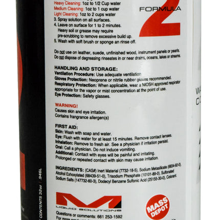 Matrix Liquid Solutions Formula 2 Biodegradable Wash Degreaser 32oz Spray Bottle