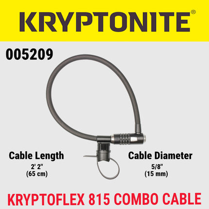 Kryptonite KryptoFlex 815 Combination Cable Bike Lock - 5 ft. Long, 5/8" Diameter Cable for Bicycles; E-Bikes; Scooters (005209)