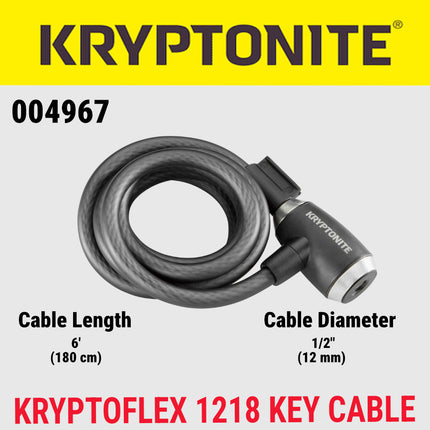 Kryptonite KryptoFlex 1218 Combination Cable Bike Lock - 6 ft. Long, 1/2" Diameter Cable for Bicycles; E-Bikes; Scooters (005223)