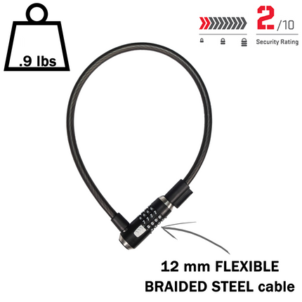 Kryptonite KryptoFlex 1265 Combination Cable Bike Lock - 65cm Long, 12mm Diameter Cable for Bicycles; E-Bikes; Scooters (005230)
