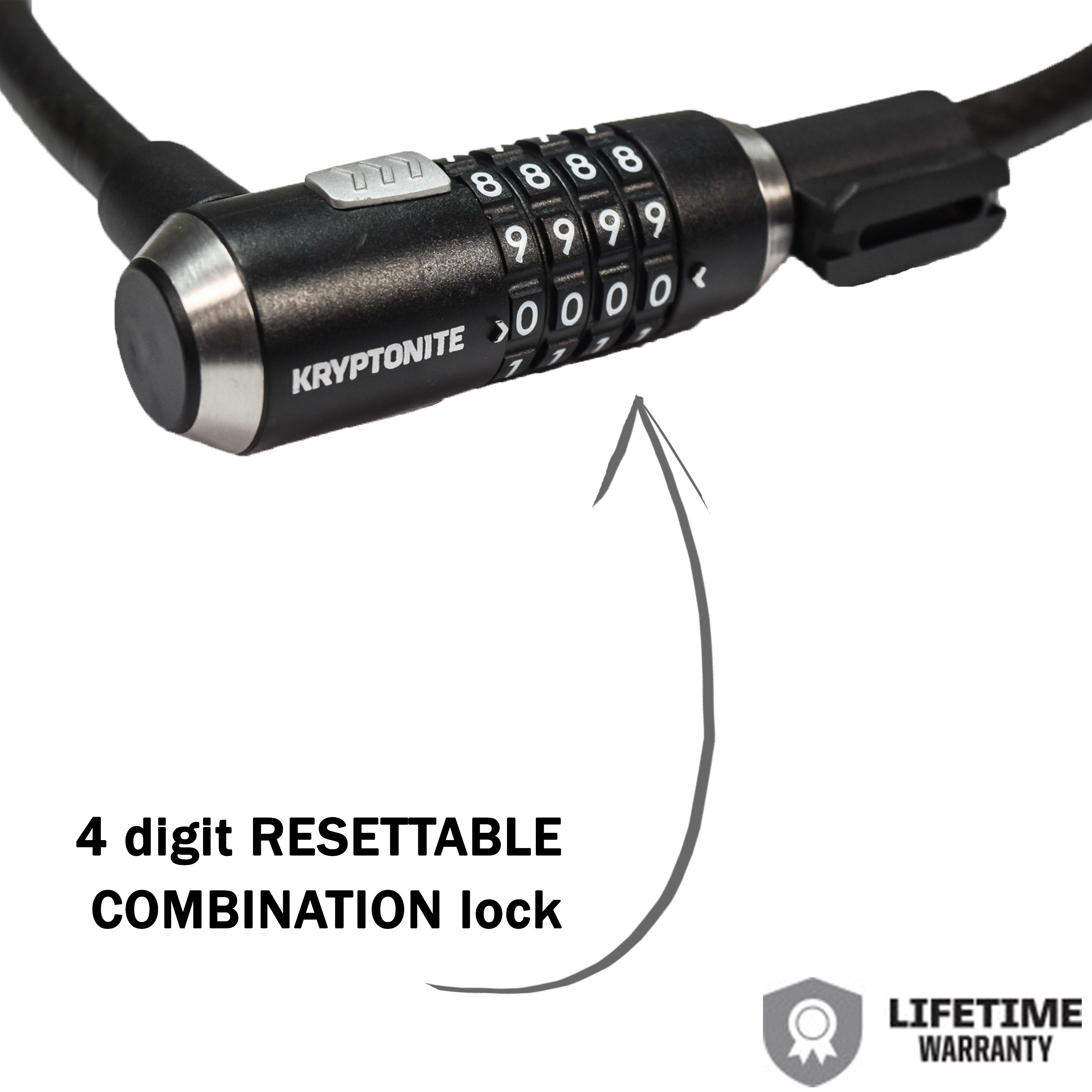 Kryptonite 2' KryptoFlex 1265 Combo Cable 005230 Two Foot Cable Length Black