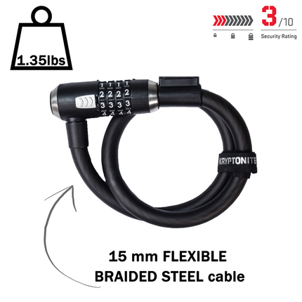 Kryptonite 2' 2" KryptoFlex 1565 Combo Cable 005254 Two Foot Cable Length