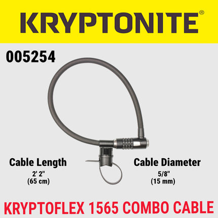 Kryptonite KryptoFlex 1565 Combination Cable Bike Lock - 2'2" Long, 5/8" Diameter Cable for Bicycles; E-Bikes; Scooters (005254)