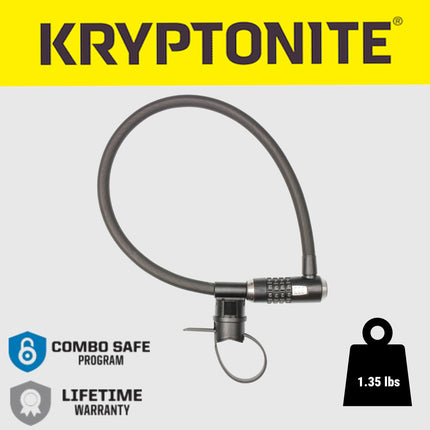 Kryptonite KryptoFlex 1565 Combination Cable Bike Lock - 2'2" Long, 5/8" Diameter Cable for Bicycles; E-Bikes; Scooters (005254)