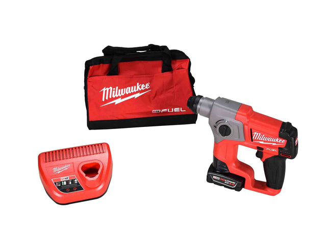 Milwaukee 2416-21XC M12 FUEL 12V Lithium-Ion Brushless Cordless 5/8 in. SDS-Plus Rotary Hammer Kit with One 4.0Ah Battery and Bag