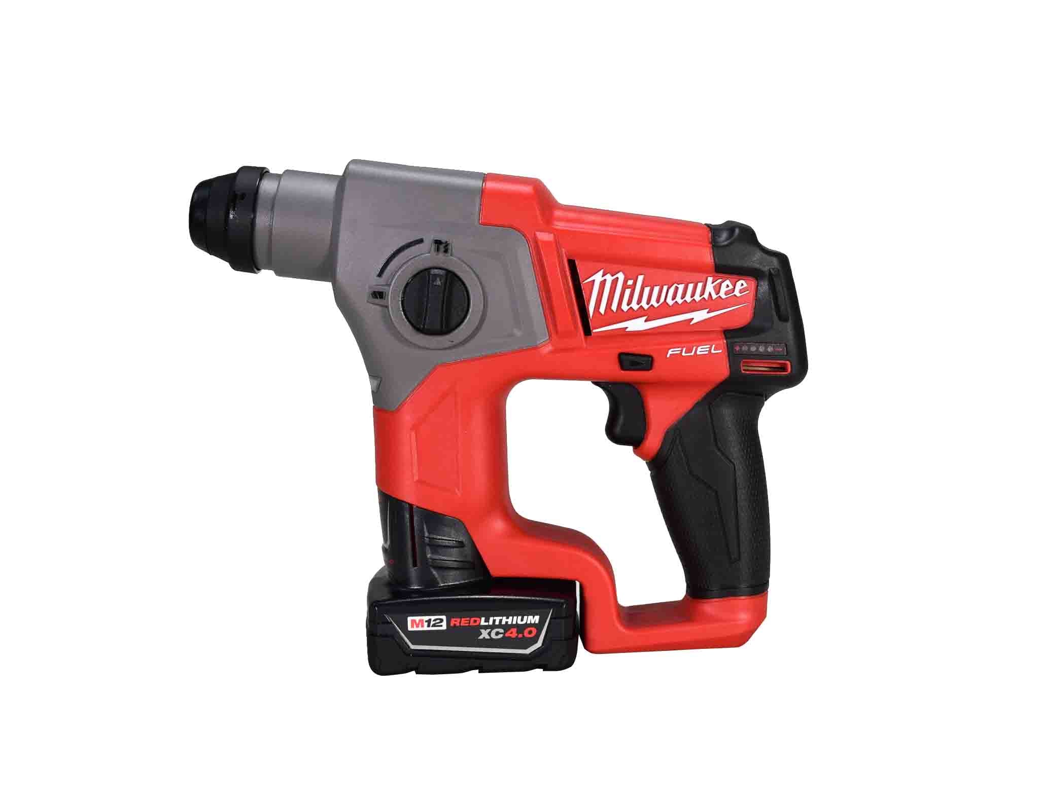 Milwaukee 2416-21XC M12 FUEL 12V Lithium-Ion Brushless Cordless 5/8 in. SDS-Plus Rotary Hammer Kit with One 4.0Ah Battery and Bag