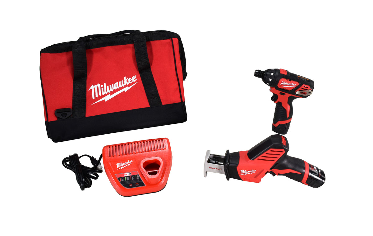 Milwaukee 2490-22 M12 12V Lithium-Ion Cordless Screwdriver/HACKZALL Combo Kit (2-Tool) with Two 1.5 Ah Batteries, Charger and Tool Bag