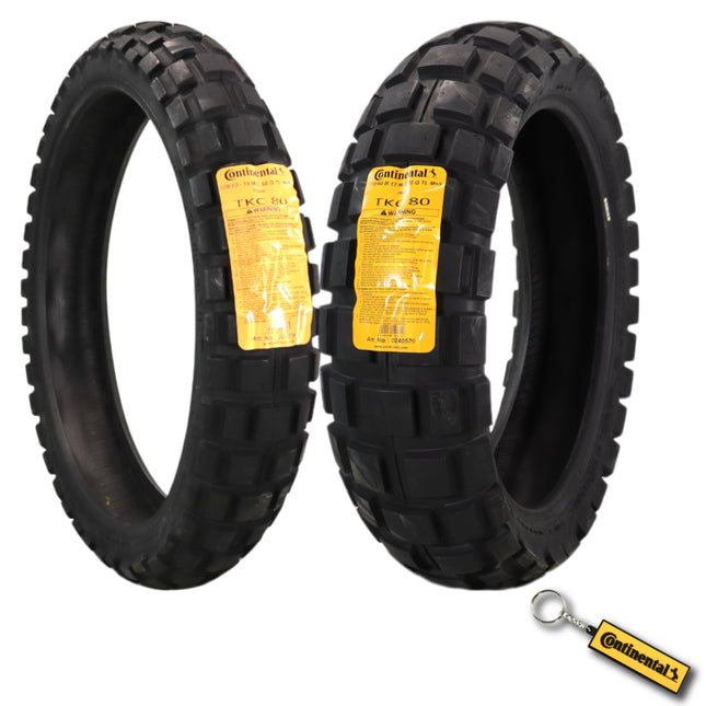 Continental TKC 80 120/70-19 & 170/60B17 M/C Tires w/ Keychain (2 Pack), Dual Sport Adventure Tire, Tubeless Blackwall, On/Off-Road, Open block tread design, Mud and Snow Rating