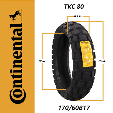 Continental TKC 80 120/70-19 & 170/60B17 M/C Tires w/ Keychain (2 Pack), Dual Sport Adventure Tire, Tubeless Blackwall, On/Off-Road, Open block tread design, Mud and Snow Rating