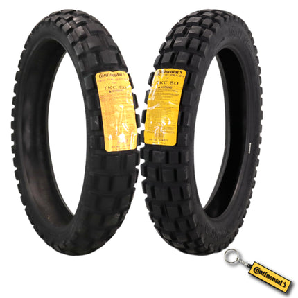 Continental TKC 80 120/70-19 & 120/90-17 M/C Tires with Keychain (2 Pack), Dual Sport Adventure Tire, Tubeless Blackwall, On/Off-Road, Open block tread design, Mud and Snow Rating