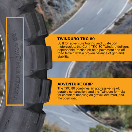 Continental TKC 80 120/70-19 & 120/90-17 M/C Tires with Keychain (2 Pack), Dual Sport Adventure Tire, Tubeless Blackwall, On/Off-Road, Open block tread design, Mud and Snow Rating