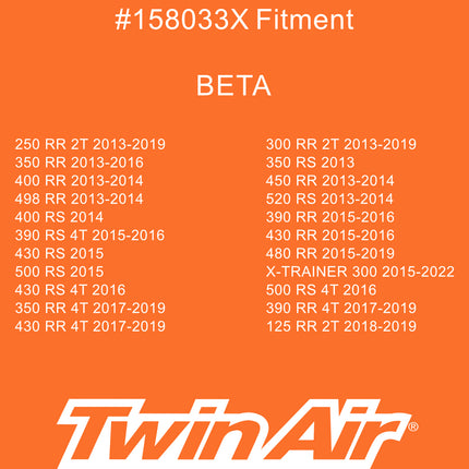 Twin Air Pre-Oiled Foam Air Filter for Beta - Fits 4T RS 500/RR 498/RR 480/RR 450/RR 430/RS 430/RR 400/RR 390/RS 390/RR 350, RR 300 2T, X-Trainer 300 -  Motorcycles (MX)(OEM Part # 031.38.022.82.00)