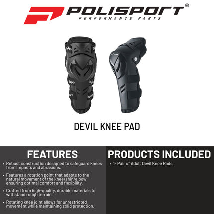 Polisport Devil Knee/Elbow Protection - Adult - Black - Ergonomic Hinged Knee/Elbow Guards for Off-Road Racing & Riding Adjustable Fit Lightweight & Durable MX/Enduro Armor