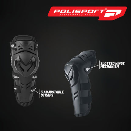 Polisport Devil Knee/Elbow Protection - Adult - Black - Ergonomic Hinged Knee/Elbow Guards for Off-Road Racing & Riding Adjustable Fit Lightweight & Durable MX/Enduro Armor