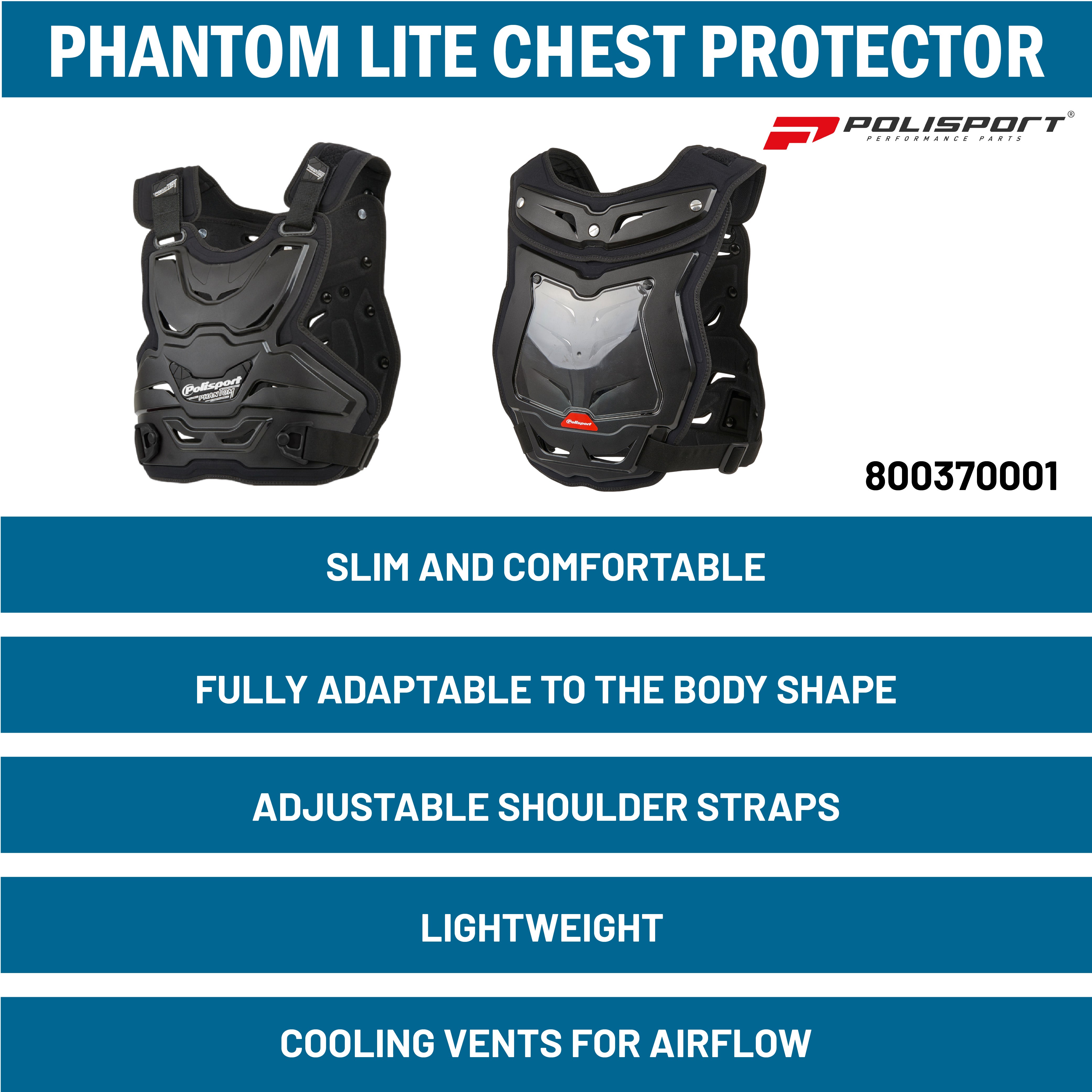 Polisport Phantom Lite - Chest Protector for Adult (Black)