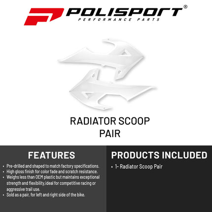 Polisport Radiator Scoops  - White Panels for GasGas EC/EC-E 250/300 (2018-2020) Rieju MR 200/250/300 (2021-2026) - OEM Fit, Glossy Finish, Lightweight & Impact-Resistant, Easy Installation