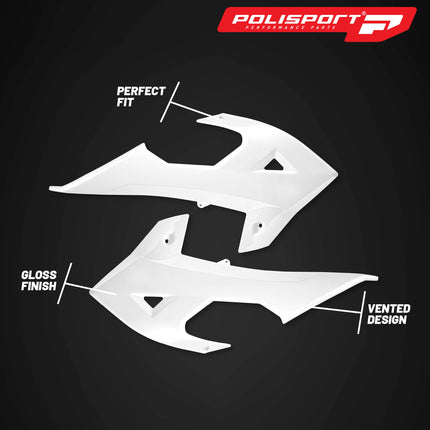 Polisport Radiator Scoops  - White Panels for GasGas EC/EC-E 250/300 (2018-2020) Rieju MR 200/250/300 (2021-2026) - OEM Fit, Glossy Finish, Lightweight & Impact-Resistant, Easy Installation