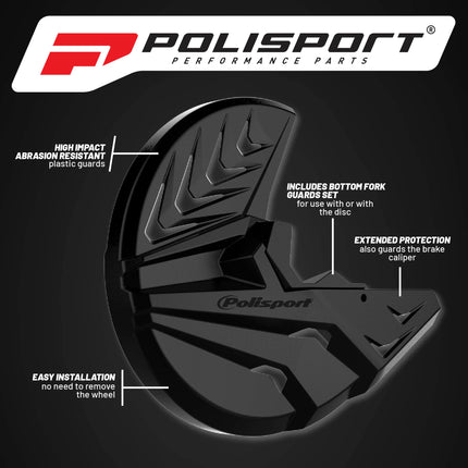 Polisport Disc & Bottom Fork Protector for Yamaha YZ125/250, YZ250/450F (2008-2024) - Durable Polypropylene Guard, Protects Fork & Brake Disc from Rocks, Debris, Easy Bolt-On Install, Black