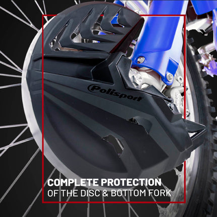 Polisport Disc & Bottom Fork Protector for Yamaha YZ125/250, YZ250/450F (2008-2024) - Durable Polypropylene Guard, Protects Fork & Brake Disc from Rocks, Debris, Easy Bolt-On Install, Grey