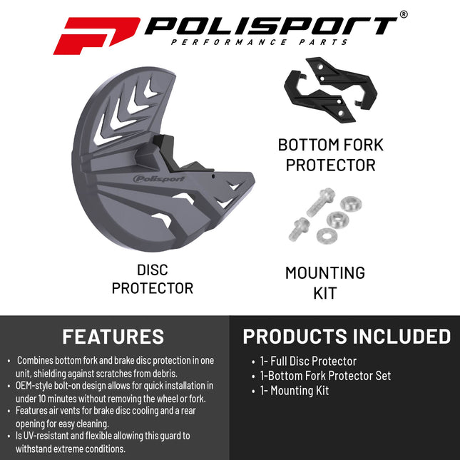 Polisport Disc & Bottom Fork Protector for Kawasaki KX250F (2013-2020) & KX450F (2015-2018) - Durable Polypropylene, Shields Fork & Brake Disc from Rocks, Debris, Easy Bolt-On Install