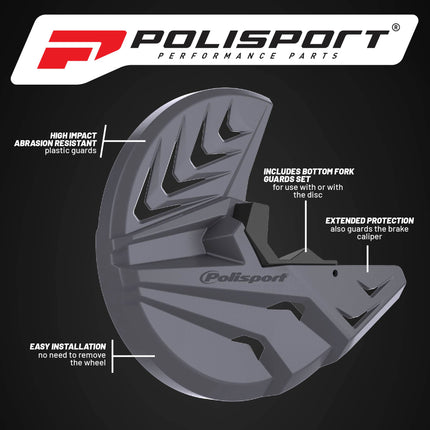 Polisport Disc & Bottom Fork Protector for Honda CRF250R/CRF450R 2015-2021 - Nardo Gray/Black - High Impact Plastic, Brake Disc & Caliper Guard - Easy Install, OEM Fitment