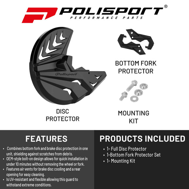 Polisport Front Disc Cover: Durable Plastic Brake Disc Protector with Caliper Guard, Rock-Resistant, Easy Installation for Off-Road and Dirt Bikes,Compatible with Stock Forks and Oversized Discs-Black