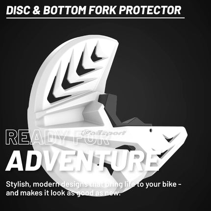 Polisport Front Disc Cover: High-Impact Plastic Brake Protector with Caliper Guard, Easy Install for Dirt Bikes, Fits Stock Forks & 295mm Discs-White