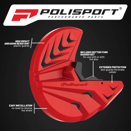 Polisport Disc & Bottom Fork Protector Kit for Honda CRF250R/450R 2015-2022 - High Impact Plastic Guard, Easy Install, Fits Oversized 295mm Brakes-Red/Black